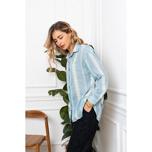 VIRGINIE TUNIQUE LIN CHEMISIER RAYURE:Bleu