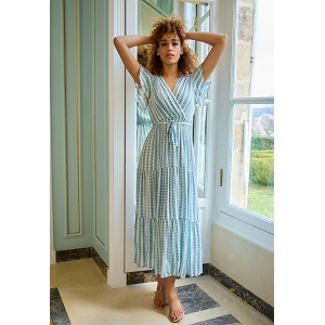 SCARPY CREATION ROBE LONGUE AVEC CEINTURE<br>Bleu