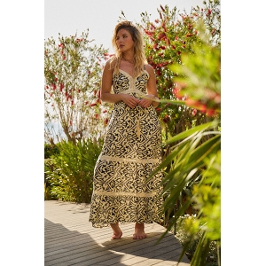 22438-25-ESCARPIN ROBE LONGUE IMPRIMEE BRETELLE:Noir