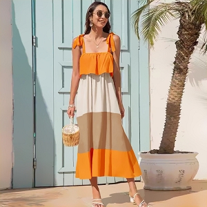 WALNUT PLATFORM COTTON ROBE BRETELLE COLOREE:Orange