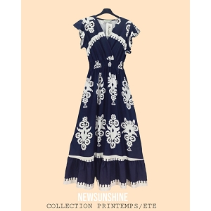 23620-44-LACETS ROBE LONGUE IMPRIMEE:Bleu