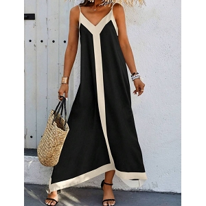 24412-21-TROTTEUR ROBE LONGUE A BRETELLE:Noir