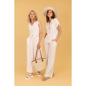 28103-42-SANDALES CHEMISE RAYEE EN LIN:Blanc