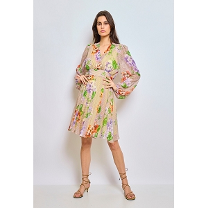 Modele inexistant : 31131 ROBE MI LONGUE FLEURIE:Beige