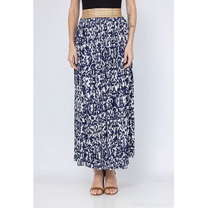 23764-43-LACETS JUPE LONGUE PLISSEE IMPRIME:Bleu