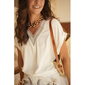 MIMILI CEINTURE TOP FLUIDE MANCHE COURTE:Blanc