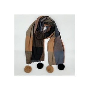 SCARPY CREATION ECHARPE DAMIER POMPON<br>Naturel