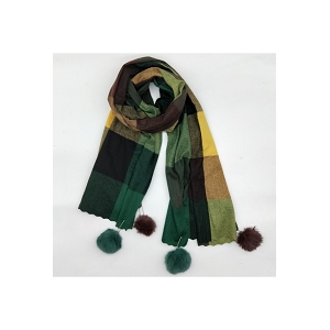 SCARPY CREATION ECHARPE DAMIER POMPON<br>Vert