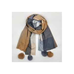 SCARPY CREATION ECHARPE DAMIER POMPON<br>Gris