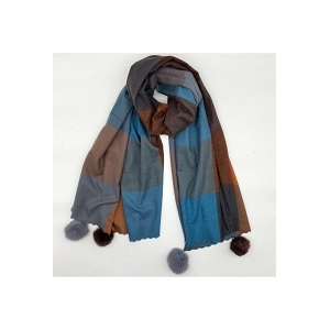 SCARPY CREATION ECHARPE DAMIER POMPON<br>Bleu