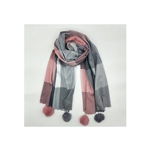 SCARPY CREATION ECHARPE DAMIER POMPON<br>Rose