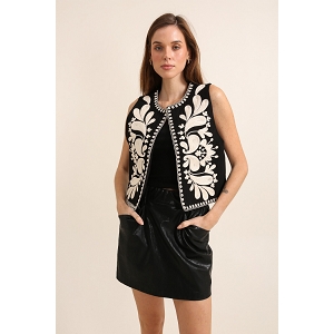 SCARPY CREATION GILET SANS MANCHE BRODE<br>Noir