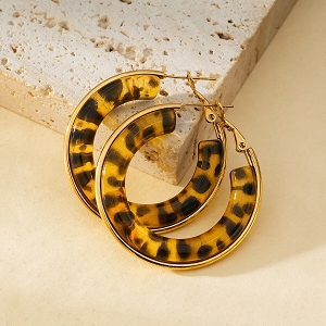SCARPY CREATION BOUCLES OREILLES CREOLES LEOPARD<br>Marron