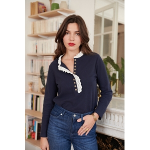 SCARPY CREATION POLO COL DENTELLE<br>Bleu