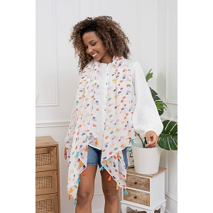 SCARPY CREATION FOULARD MULTICOLOR AVEC POMPOM<br>Blanc