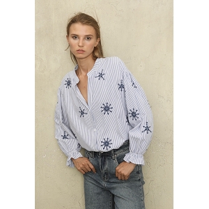 SCARPY CREATION BLOUSE RAYEE BRODEE<br>Bleu