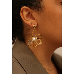 SCARPY CREATION BOUCLES OREILLES FLEURS ET PERLES<br>Or