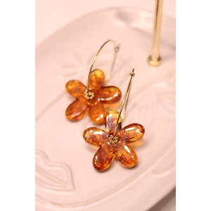 SCARPY CREATION BOUCLE OREILLE RESINE FLORALE<br>Marron