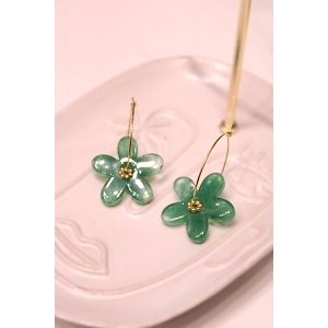 SCARPY CREATION BOUCLE OREILLE RESINE FLORALE<br>Vert