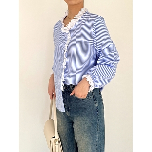 SCARPY CREATION CHEMISE RAYURE DENTELLE<br>Bleu