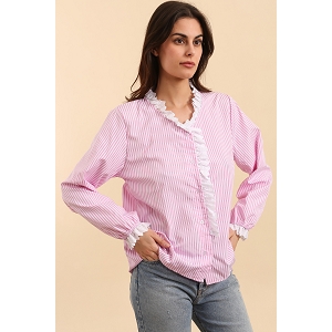SCARPY CREATION CHEMISE RAYURE DENTELLE<br>Rose