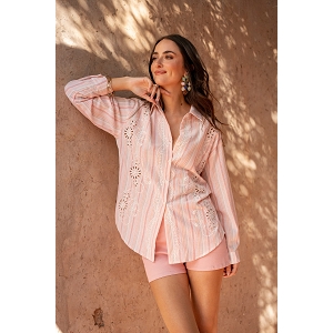 SCARPY CREATION CHEMISE A RAYURE BRODEE<br>Rose