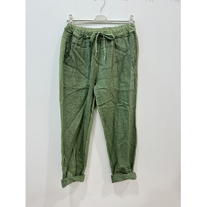  PANTALON BIMATIERE LIN<br>Vert