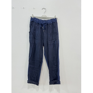  PANTALON BIMATIERE LIN<br>Bleu