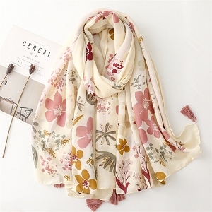SCARPY CREATION FOULARD FLEURS POMPONS<br>Beige