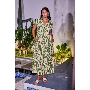  ROBE LONGUE GRAPHIQUE<br>Vert
