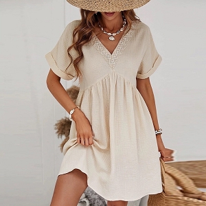 SCARPY CREATION ROBE GAZ DE COTON COL V<br>Beige