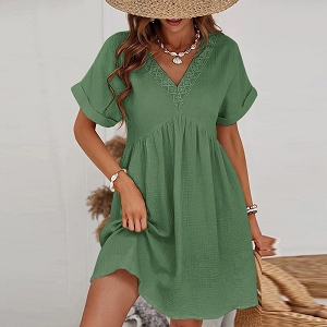 SCARPY CREATION ROBE GAZ DE COTON COL V<br>Vert