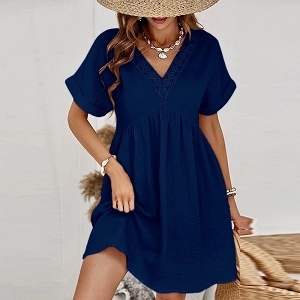 SCARPY CREATION ROBE GAZ DE COTON COL V<br>Bleu