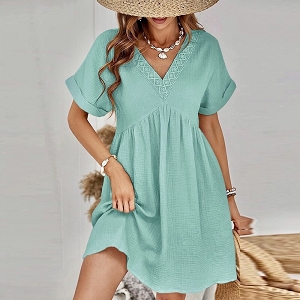 SCARPY CREATION ROBE GAZ DE COTON COL V<br>Vert