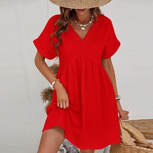 SCARPY CREATION ROBE GAZ DE COTON COL V<br>Rouge