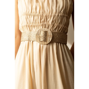  CEINTURE PAILLE RAFIA BOUCLE METALE<br>Or