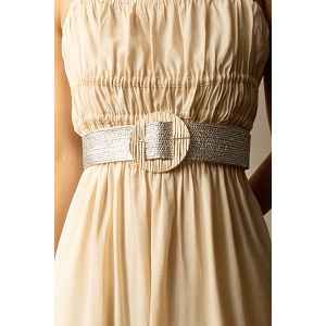  CEINTURE PAILLE RAFIA BOUCLE METALE<br>Argent