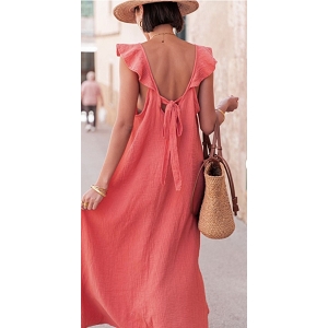 SCARPY CREATION ROBE LONGUE GAZE DE COTON NOEUD DOS<br>Orange