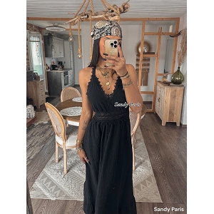 SCARPY CREATION ROBE LONGUE GAZE DE COTON<br>Noir