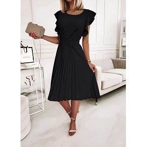 SCARPY CREATION ROBE PLISSEE CHIC AVEC CEINTURE<br>Noir