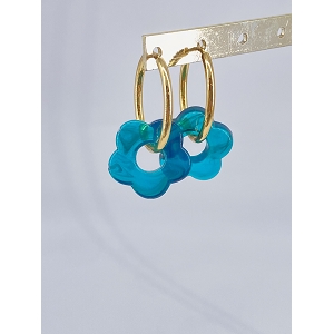  BOUCLE OREILLE FLEURS<br>Bleu