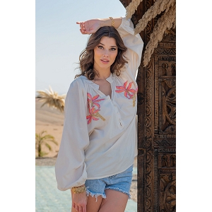 SCARPY CREATION BLOUSE BRODEE SMILE<br>Blanc