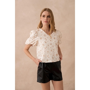  TOP A  SEQUIN FLEURI<br>Jaune