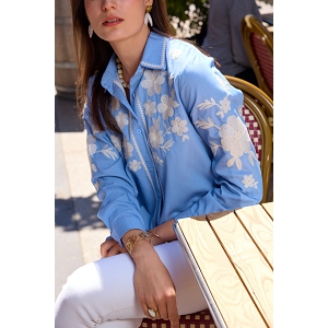  CHEMISIER BRODERIE FORALE<br>Bleu