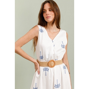SCARPY CREATION ROBE EN LIN AVEC CEINTURE<br>Blanc