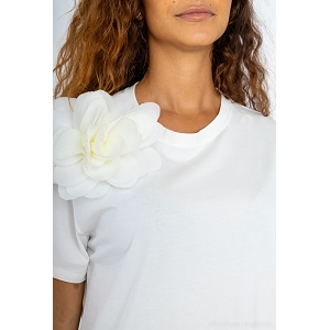  TOP COTON FLEUR EN RELIEF<br>Blanc