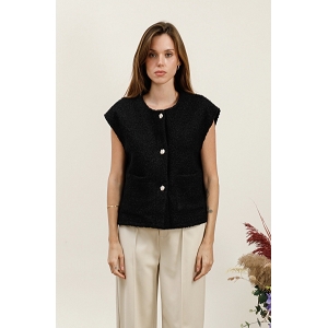 SCARPY CREATION GILET BOUCLEE A BOUTON DOREE<br>Noir
