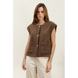 SCARPY CREATION GILET BOUCLEE A BOUTON DOREE<br>Marron