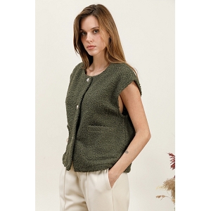 SCARPY CREATION GILET BOUCLEE A BOUTON DOREE<br>Vert
