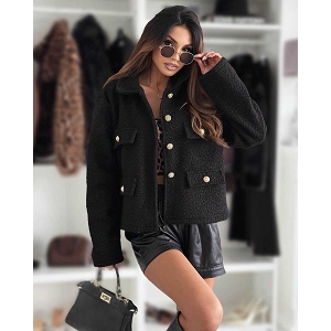 SCARPY CREATION VESTE BOUCLEE A BOUTON DOREE<br>Noir